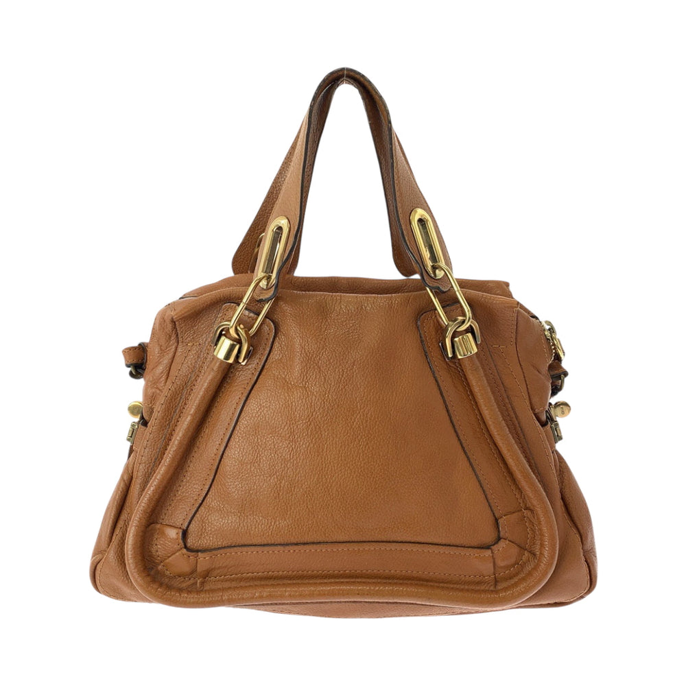 Chloe Shoulder Bag leather Brown Gold Metal Shoulder Bag Handbag 2way Paraty Women Used Authentic