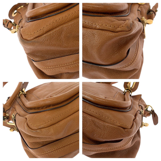 Chloe Shoulder Bag leather Brown Gold Metal Shoulder Bag Handbag 2way Paraty Women Used Authentic