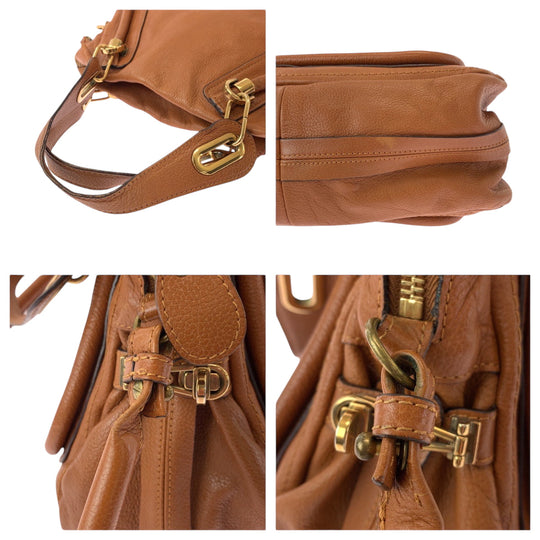 Chloe Shoulder Bag leather Brown Gold Metal Shoulder Bag Handbag 2way Paraty Women Used Authentic