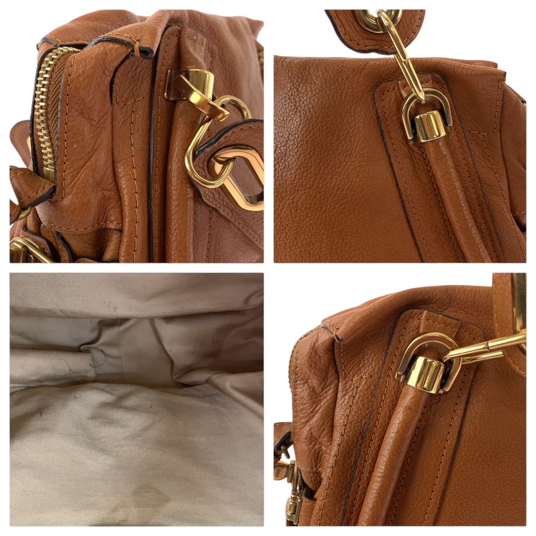 Chloe Shoulder Bag leather Brown Gold Metal Shoulder Bag Handbag 2way Paraty Women Used Authentic