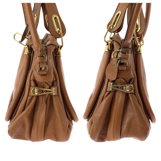 Chloe Shoulder Bag leather Brown Gold Metal Shoulder Bag Handbag 2way Paraty Women Used Authentic