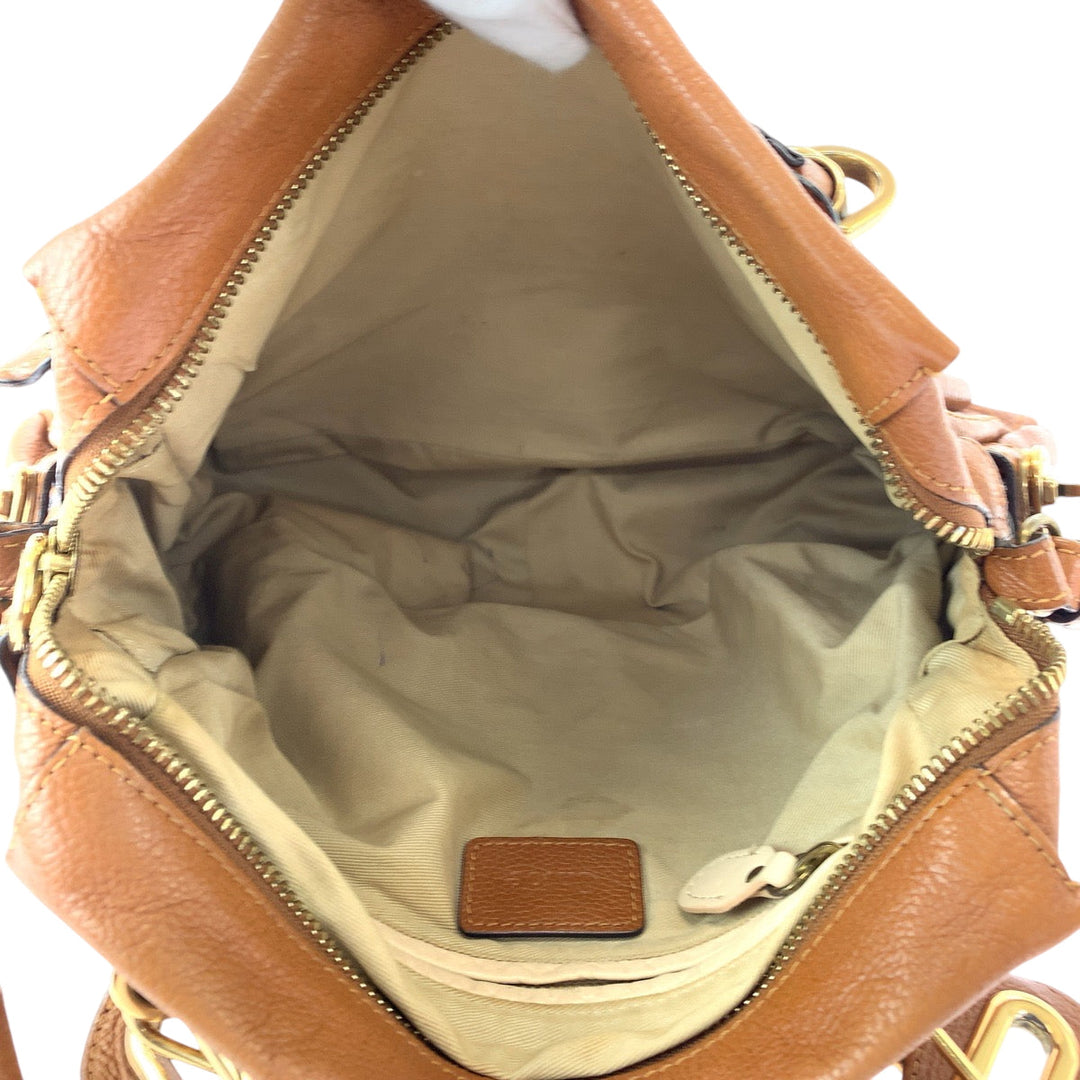 Chloe Shoulder Bag leather Brown Gold Metal Shoulder Bag Handbag 2way Paraty Women Used Authentic