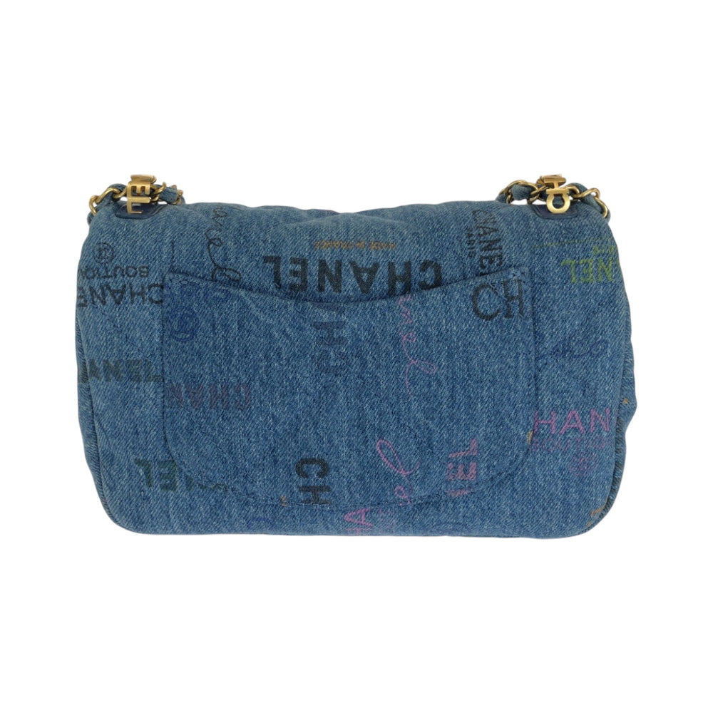 CHANEL Shoulder Bag cotton Denim Blue Gold Metal ChainShoulder Bag Crossbody Matelasse small flap COCO Mark Turnlock Women Used Authentic