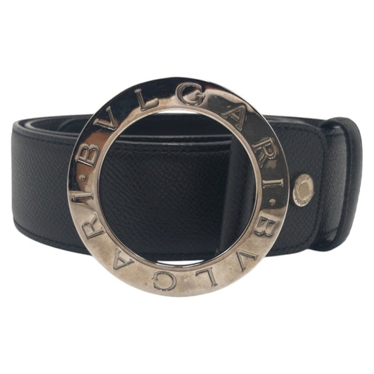 BVLGARI belt SA G14 38088 leather Black Silver Belts Unisex Circle logo Women Used Authentic