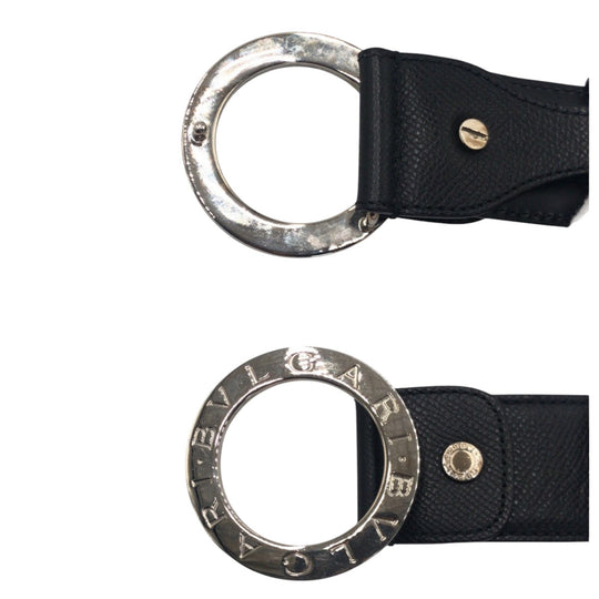 BVLGARI belt SA G14 38088 leather Black Silver Belts Unisex Circle logo Women Used Authentic
