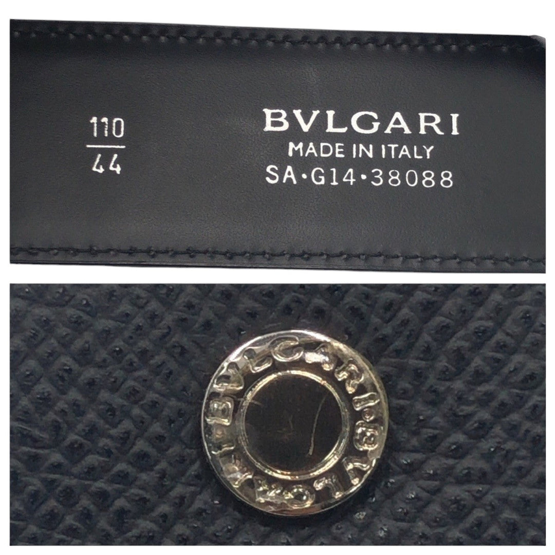 BVLGARI belt SA G14 38088 leather Black Silver Belts Unisex Circle logo Women Used Authentic