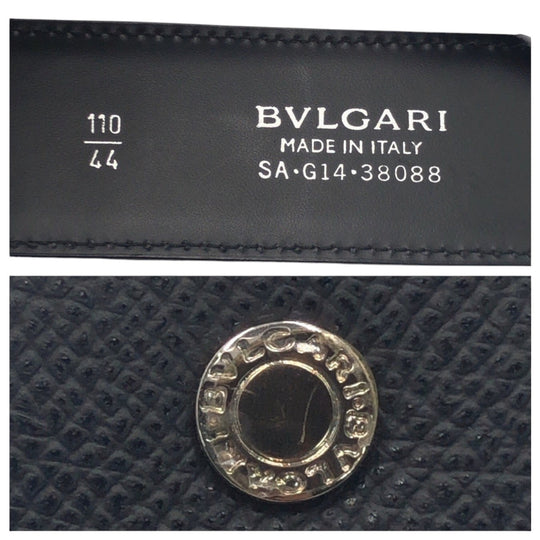 BVLGARI belt SA G14 38088 leather Black Silver Belts Unisex Circle logo Women Used Authentic