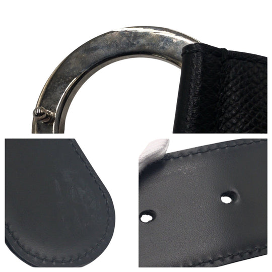 BVLGARI belt SA G14 38088 leather Black Silver Belts Unisex Circle logo Women Used Authentic