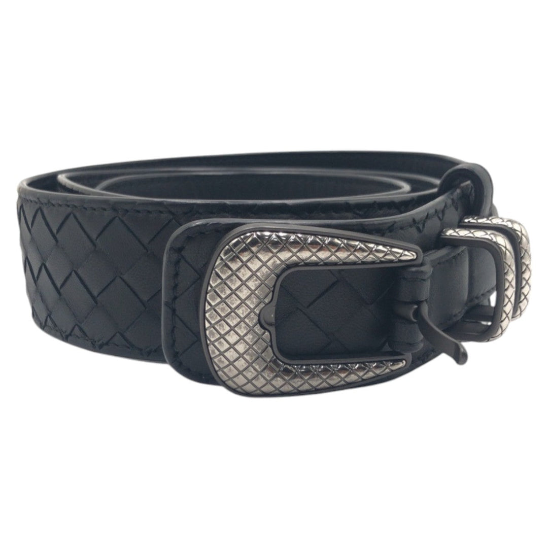 BOTTEGAVENETA belt leather Black Silver INTRECCIATO mens Used Authentic
