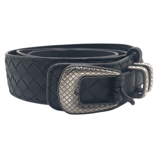 BOTTEGAVENETA belt leather Black Silver INTRECCIATO mens Used Authentic