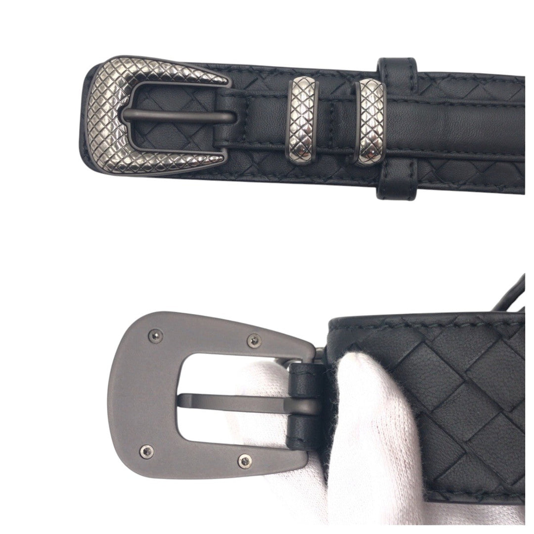 BOTTEGAVENETA belt leather Black Silver INTRECCIATO mens Used Authentic