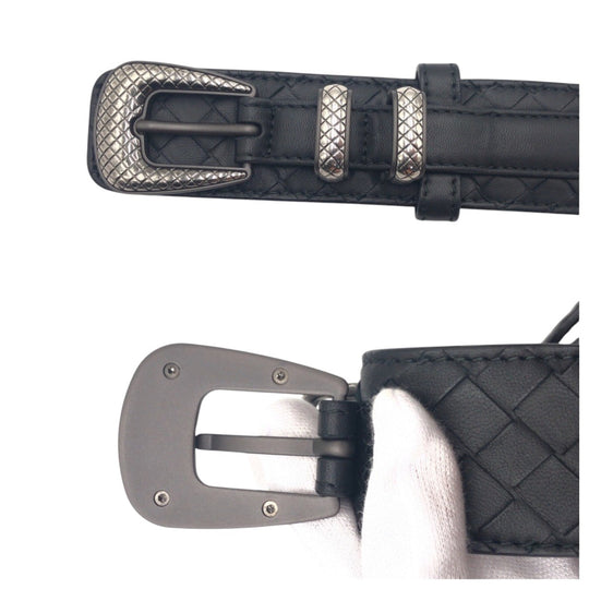BOTTEGAVENETA belt leather Black Silver INTRECCIATO mens Used Authentic