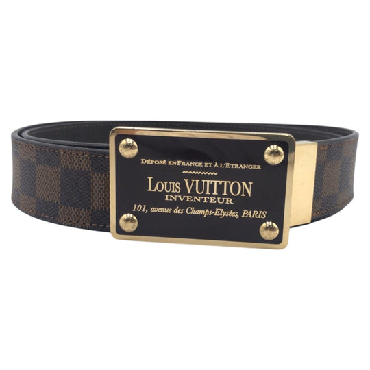 LOUIS VUITTON belt M9677 PVC Brown gold Damier Centurion Envanteur mens Used Authentic