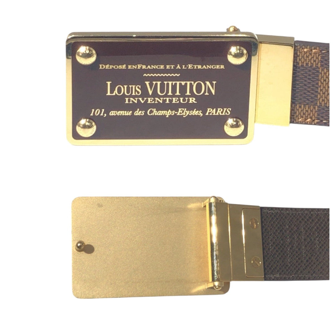 LOUIS VUITTON belt M9677 PVC Brown gold Damier Centurion Envanteur mens Used Authentic