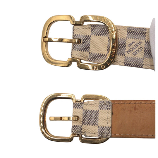 LOUIS VUITTON belt M9782 PVC Beige gold Damier Azur Sainteur Mini Women Used Authentic