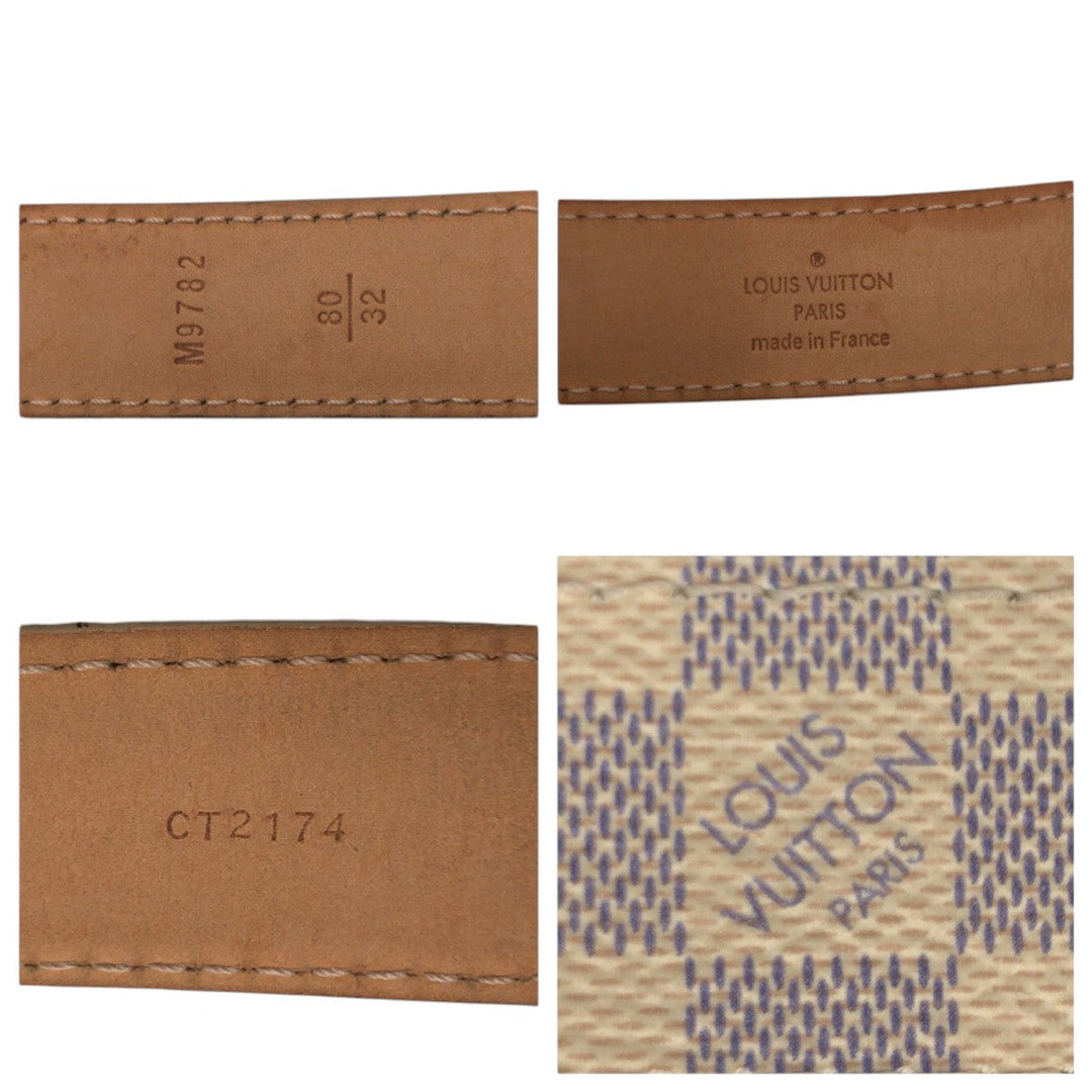 LOUIS VUITTON belt M9782 PVC Beige gold Damier Azur Sainteur Mini Women Used Authentic