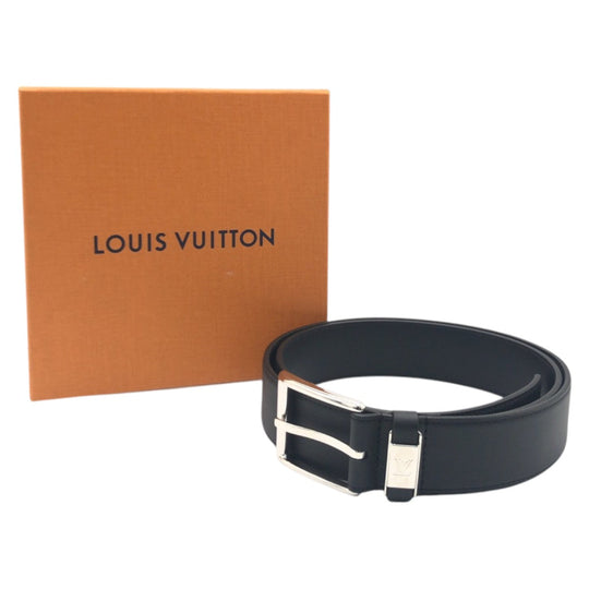 LOUIS VUITTON belt M0542 leather Black Silver LV City Pin mens Used Authentic