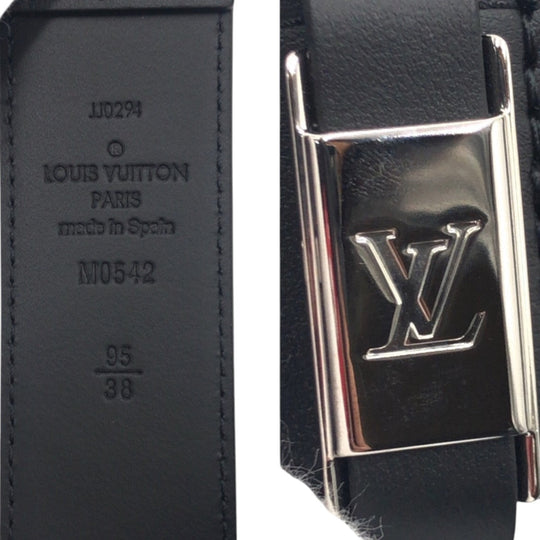 LOUIS VUITTON belt M0542 leather Black Silver LV City Pin mens Used Authentic