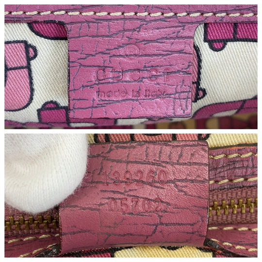 GUCCI Tote Bag 139260 GG canvas Beige Pink Gold Metal Tote Bag Shoulder Bag Sherry line Women Used Authentic