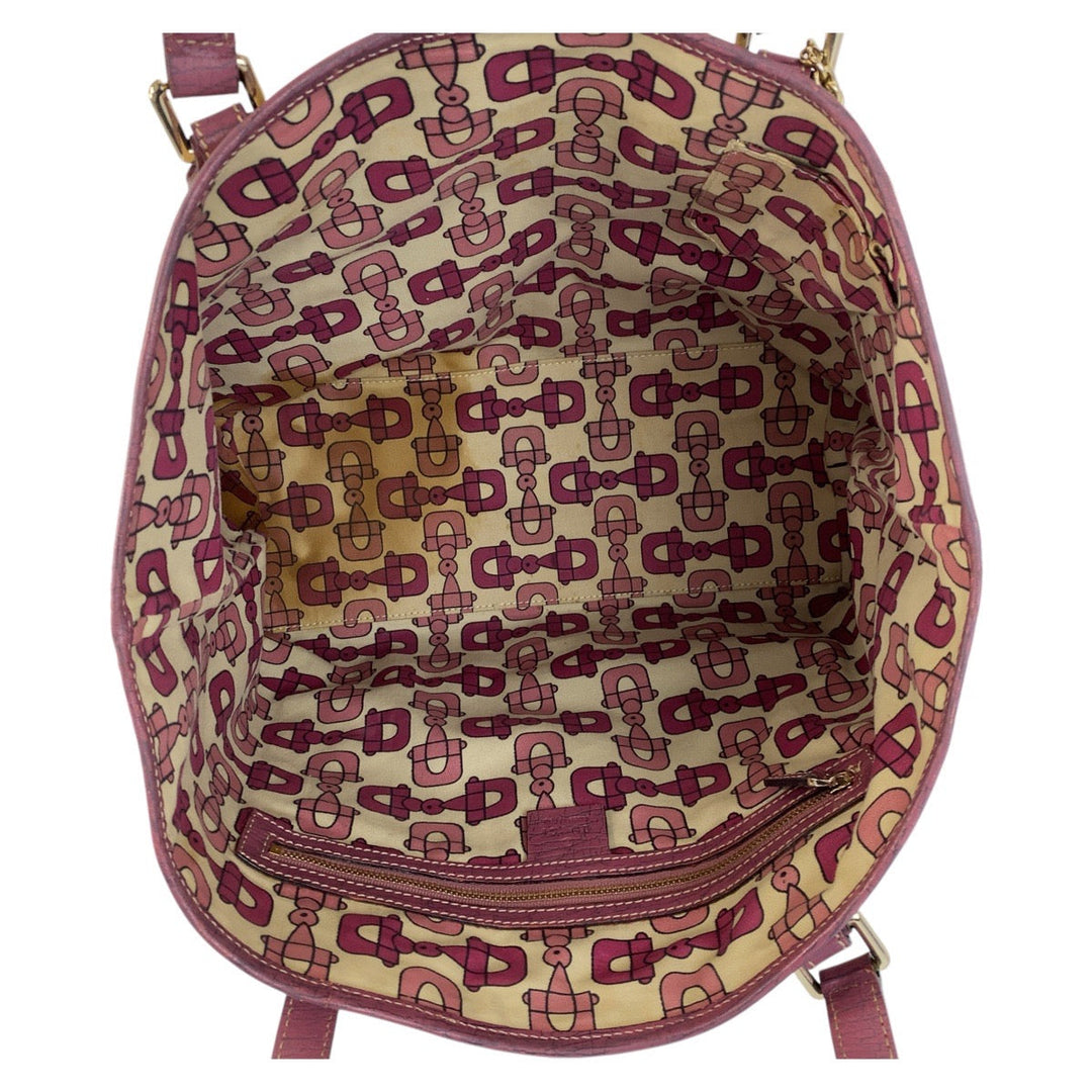 GUCCI Tote Bag 139260 GG canvas Beige Pink Gold Metal Tote Bag Shoulder Bag Sherry line Women Used Authentic