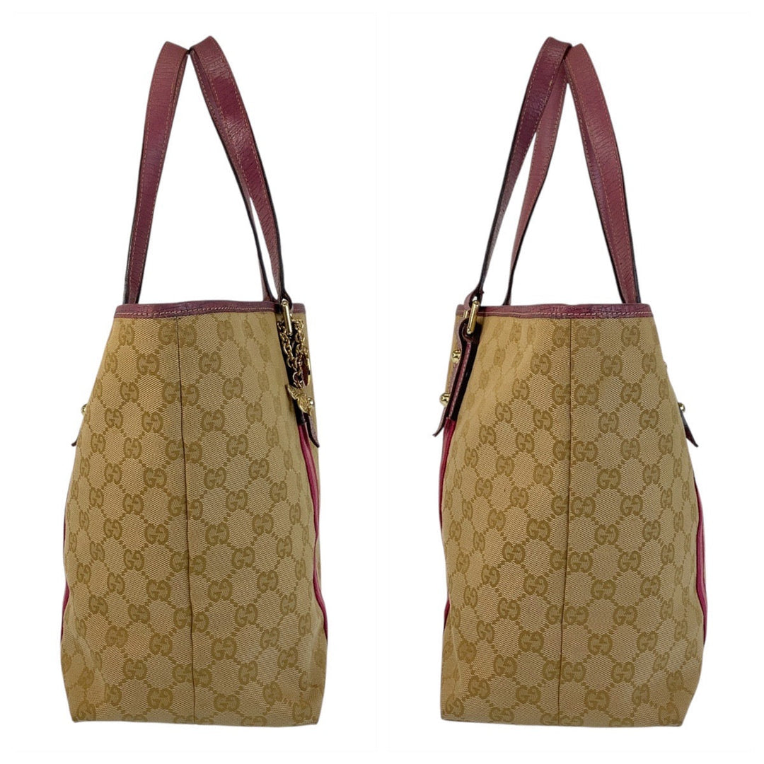 GUCCI Tote Bag 139260 GG canvas Beige Pink Gold Metal Tote Bag Shoulder Bag Sherry line Women Used Authentic