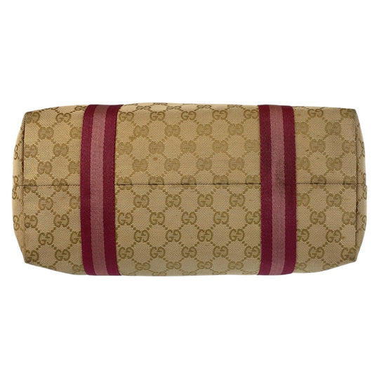 GUCCI Tote Bag 139260 GG canvas Beige Pink Gold Metal Tote Bag Shoulder Bag Sherry line Women Used Authentic