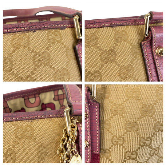 GUCCI Tote Bag 139260 GG canvas Beige Pink Gold Metal Tote Bag Shoulder Bag Sherry line Women Used Authentic