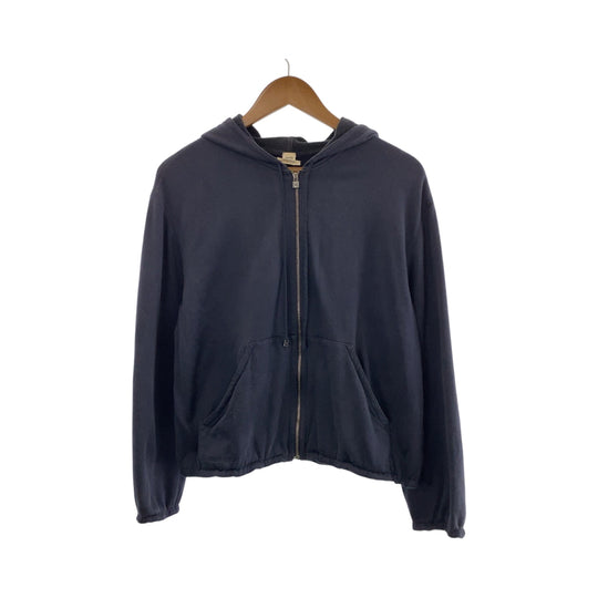 HERMES Hoodie Cotton, Silk Navy SilverMetal Zip-up Hoodie Unisex Women 38 Used Authentic