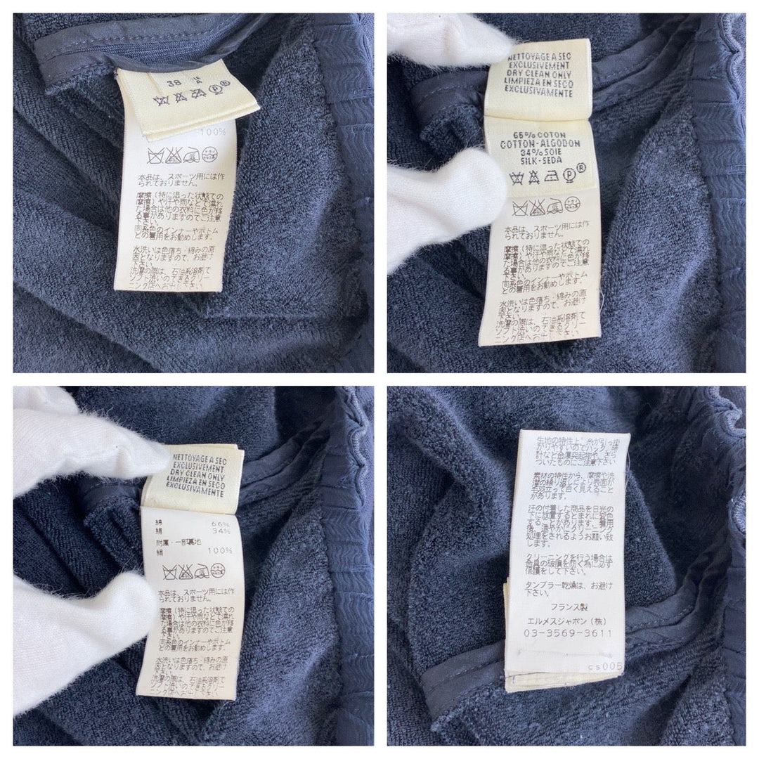 HERMES Hoodie Cotton, Silk Navy SilverMetal Zip-up Hoodie Unisex Women 38 Used Authentic