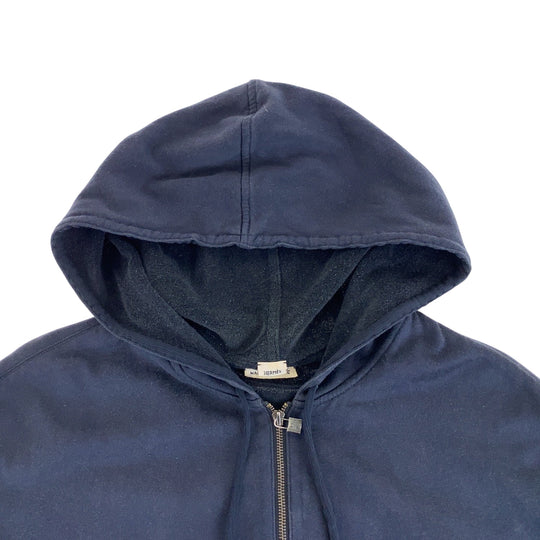 HERMES Hoodie Cotton, Silk Navy SilverMetal Zip-up Hoodie Unisex Women 38 Used Authentic