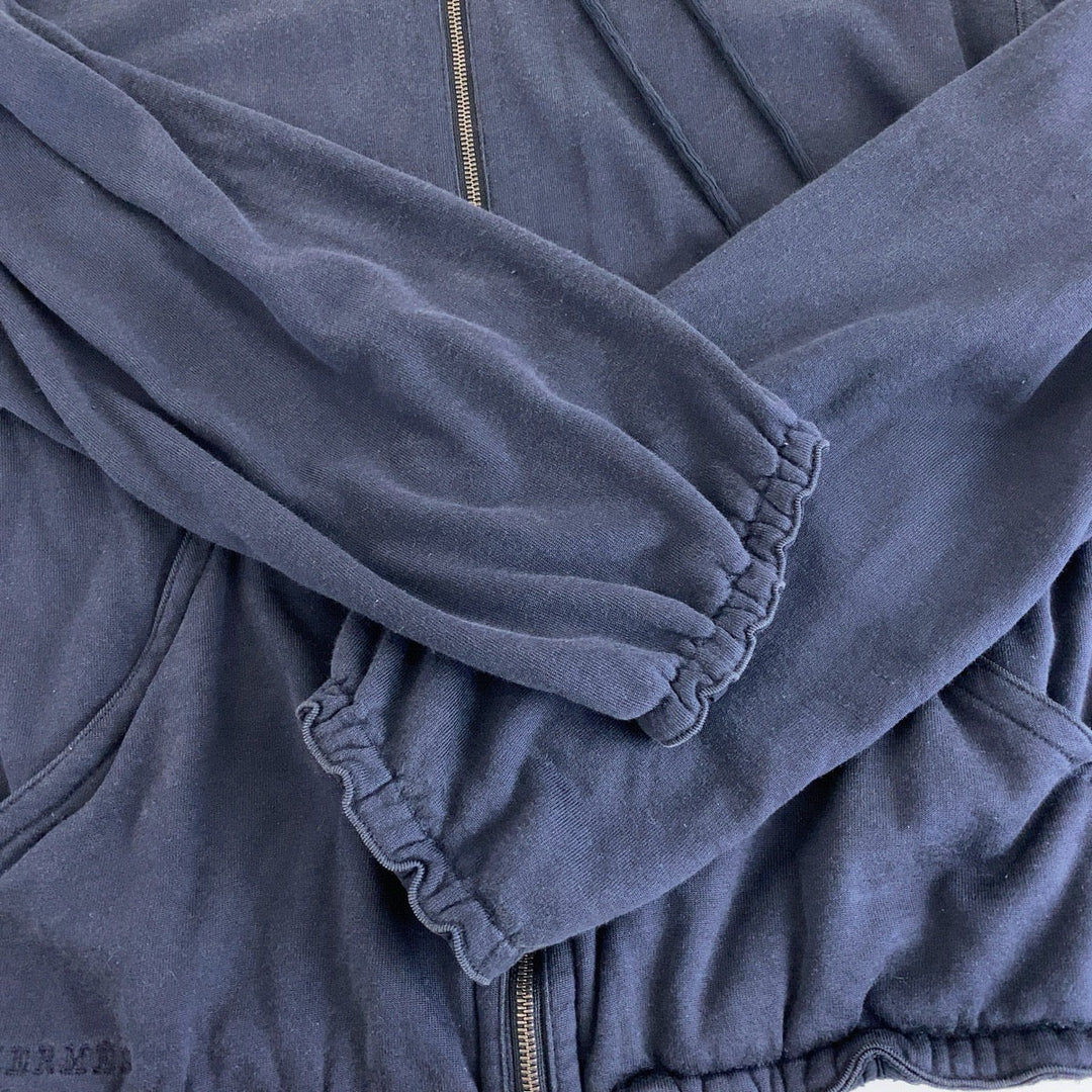 HERMES Hoodie Cotton, Silk Navy SilverMetal Zip-up Hoodie Unisex Women 38 Used Authentic