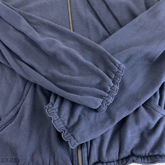 HERMES Hoodie Cotton, Silk Navy SilverMetal Zip-up Hoodie Unisex Women 38 Used Authentic
