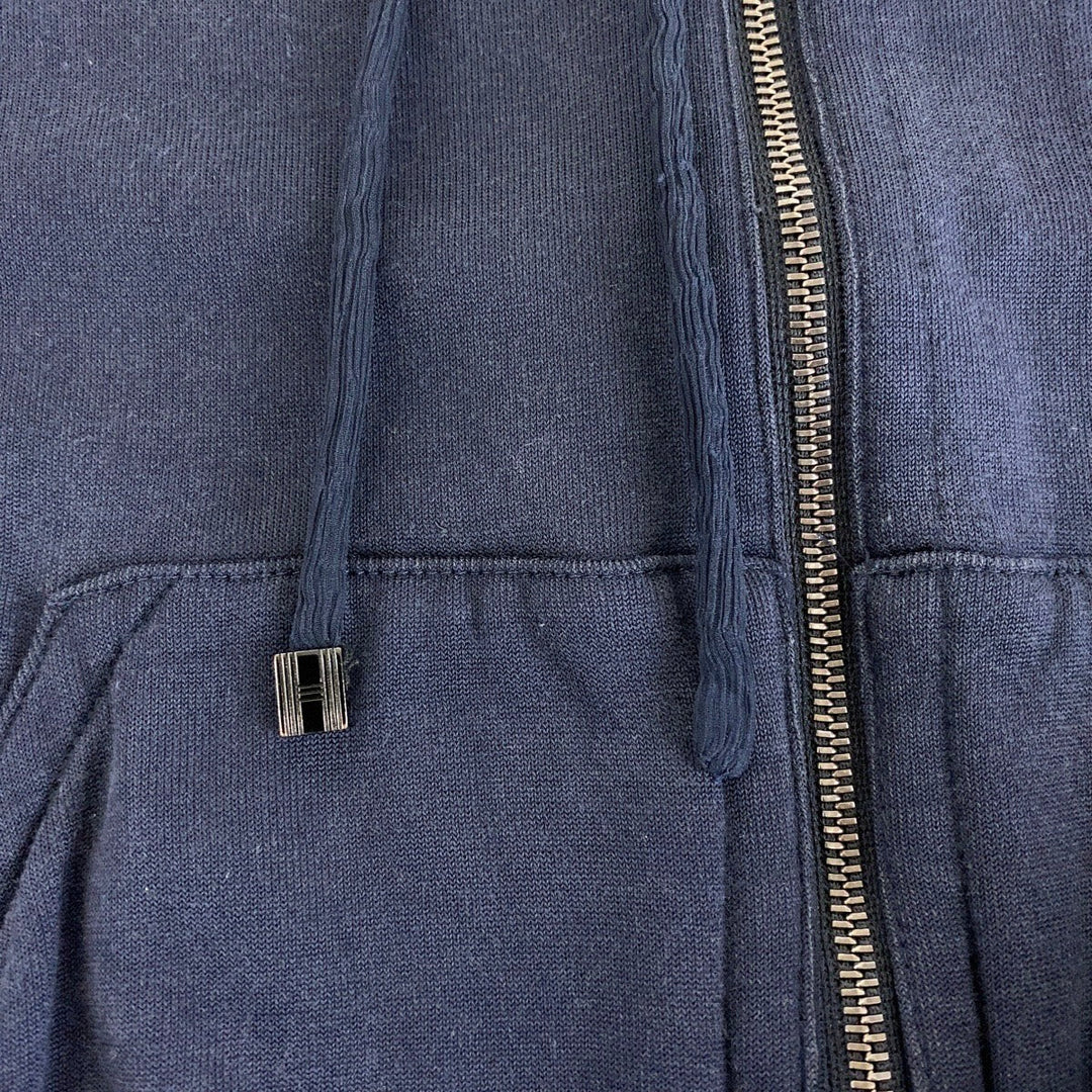 HERMES Hoodie Cotton, Silk Navy SilverMetal Zip-up Hoodie Unisex Women 38 Used Authentic