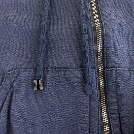 HERMES Hoodie Cotton, Silk Navy SilverMetal Zip-up Hoodie Unisex Women 38 Used Authentic