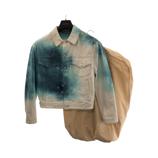 LOUIS VUITTON Denim Jacket RM231M cotton White Green SilverMetal Monogram Spray paint 46