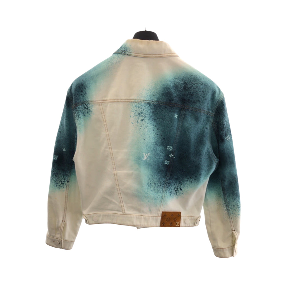 LOUIS VUITTON Denim Jacket RM231M cotton White Green SilverMetal Monogram Spray paint 46