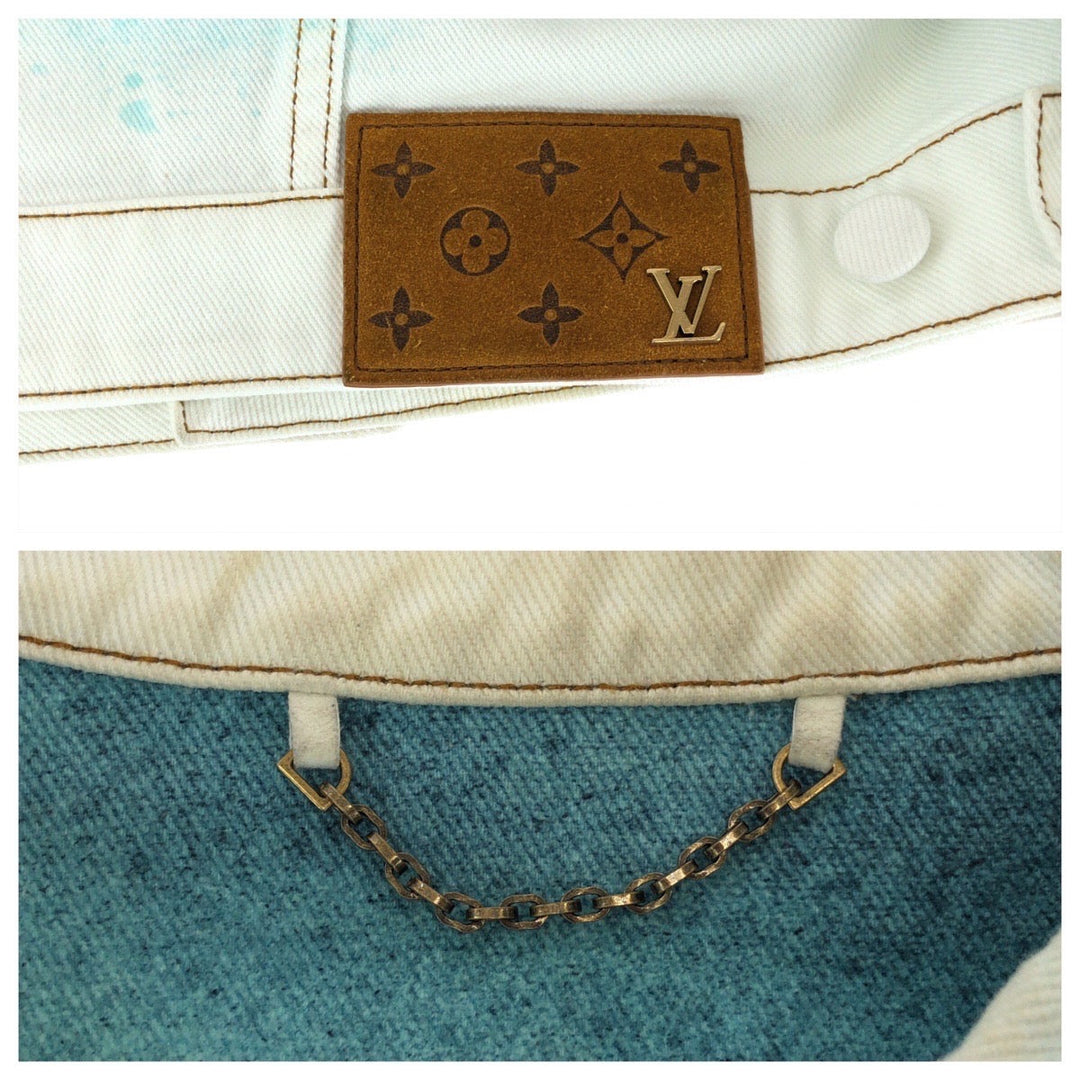 LOUIS VUITTON Denim Jacket RM231M cotton White Green SilverMetal Monogram Spray paint 46