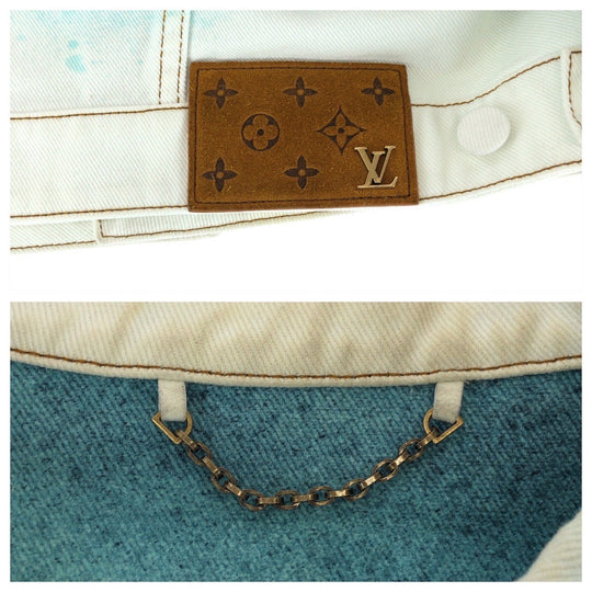 LOUIS VUITTON Denim Jacket RM231M cotton White Green SilverMetal Monogram Spray paint 46