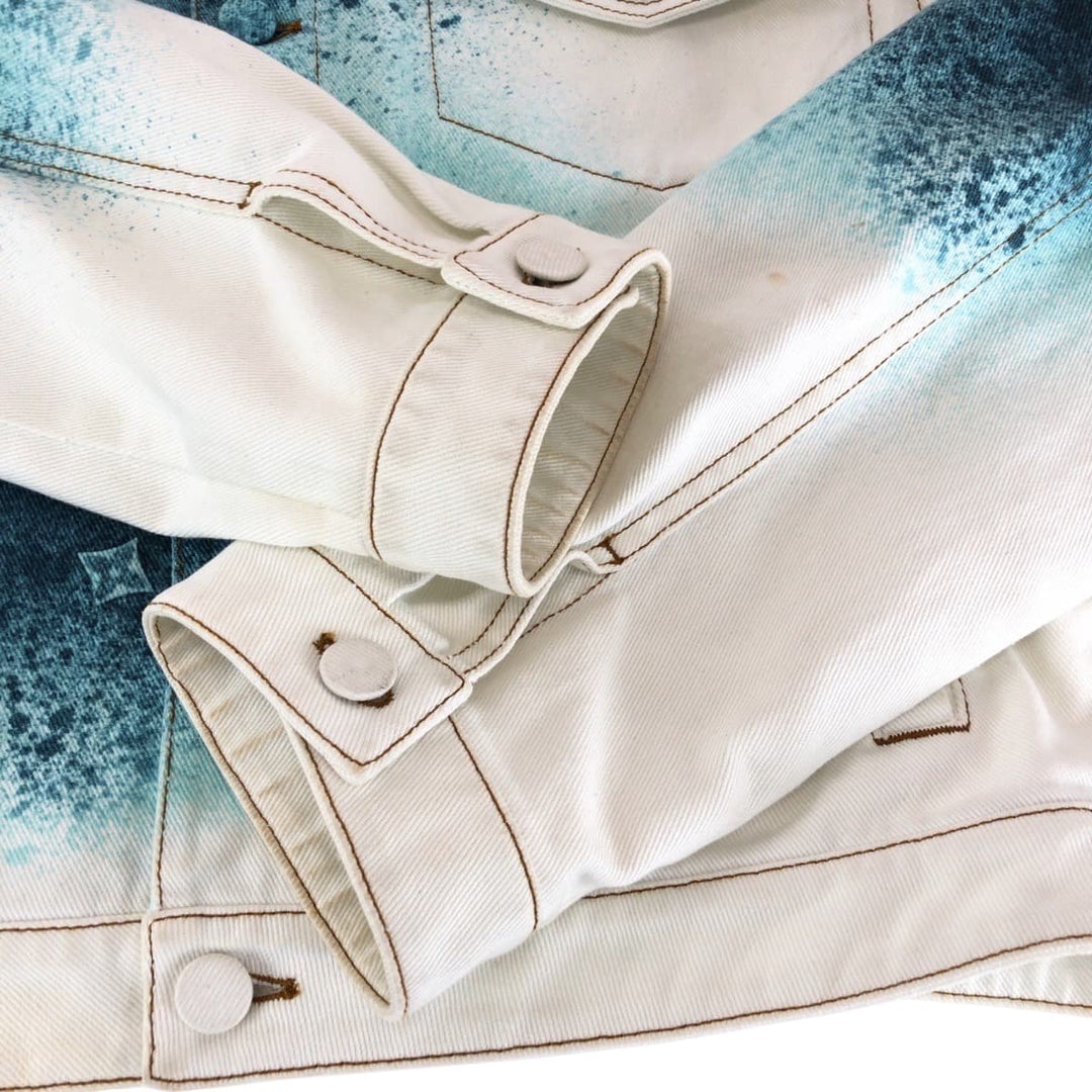 LOUIS VUITTON Denim Jacket RM231M cotton White Green SilverMetal Monogram Spray paint 46