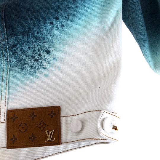 LOUIS VUITTON Denim Jacket RM231M cotton White Green SilverMetal Monogram Spray paint 46
