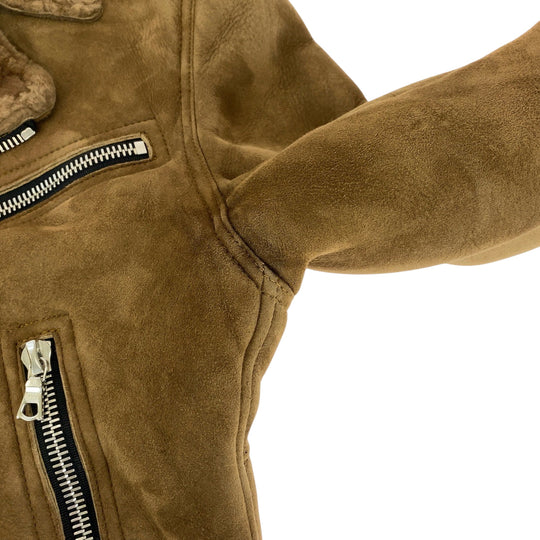 AMIRI Riders jacket MOBIK SHR Mouton Brown Silver Metal Riders Jackets Mouton Jackets Sheep Mouton Leather Riders Women 38 Used Authentic