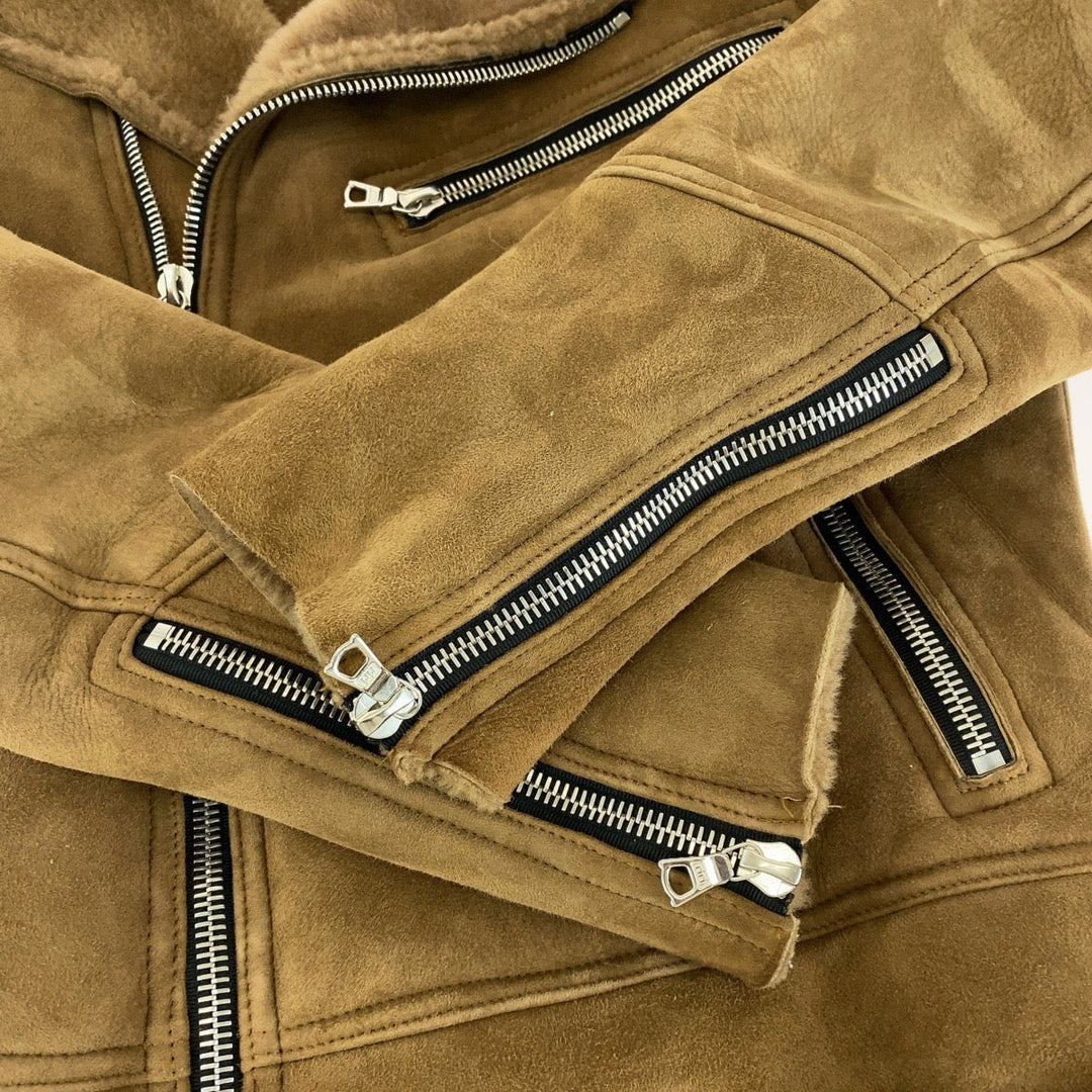 AMIRI Riders jacket MOBIK SHR Mouton Brown Silver Metal Riders Jackets Mouton Jackets Sheep Mouton Leather Riders Women 38 Used Authentic