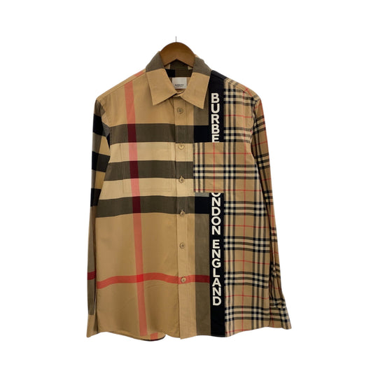 BURBERRY Long sleeve shirt cotton Brown multicolor Long sleeve shirt Check Pattern Logo print patchwork mens XS Used Authentic