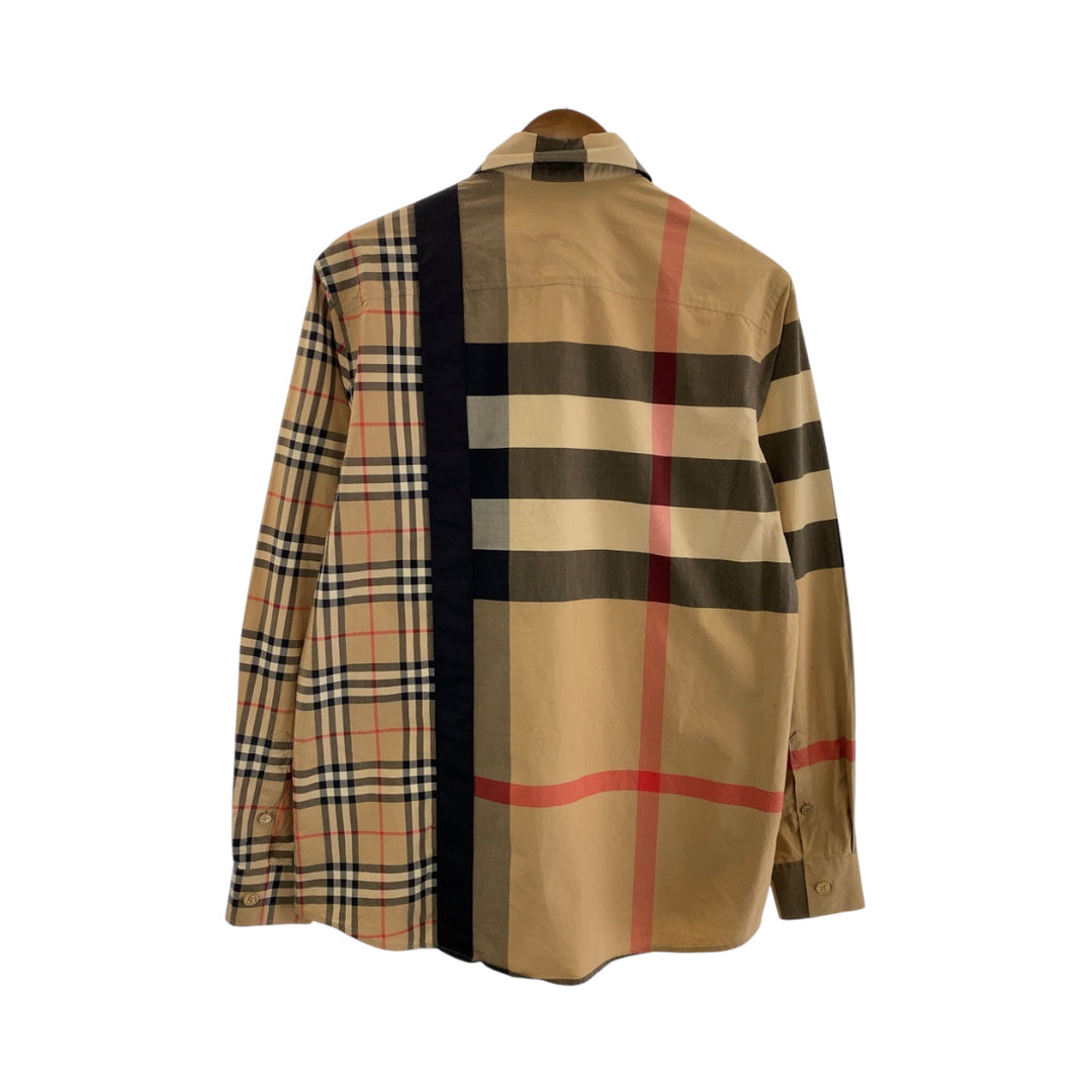 BURBERRY Long sleeve shirt cotton Brown multicolor Long sleeve shirt Check Pattern Logo print patchwork mens XS Used Authentic
