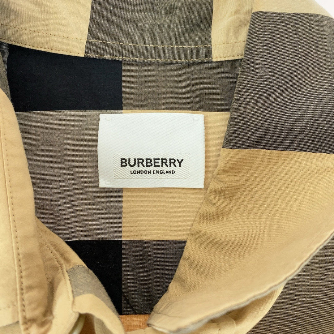 BURBERRY Long sleeve shirt cotton Brown multicolor Long sleeve shirt Check Pattern Logo print patchwork mens XS Used Authentic