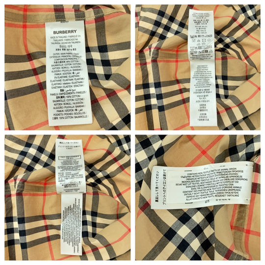 BURBERRY Long sleeve shirt cotton Brown multicolor Long sleeve shirt Check Pattern Logo print patchwork mens XS Used Authentic