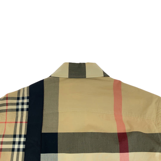 BURBERRY Long sleeve shirt cotton Brown multicolor Long sleeve shirt Check Pattern Logo print patchwork mens XS Used Authentic