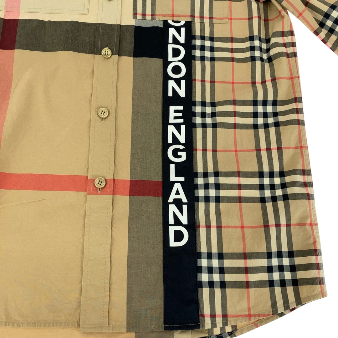 BURBERRY Long sleeve shirt cotton Brown multicolor Long sleeve shirt Check Pattern Logo print patchwork mens XS Used Authentic