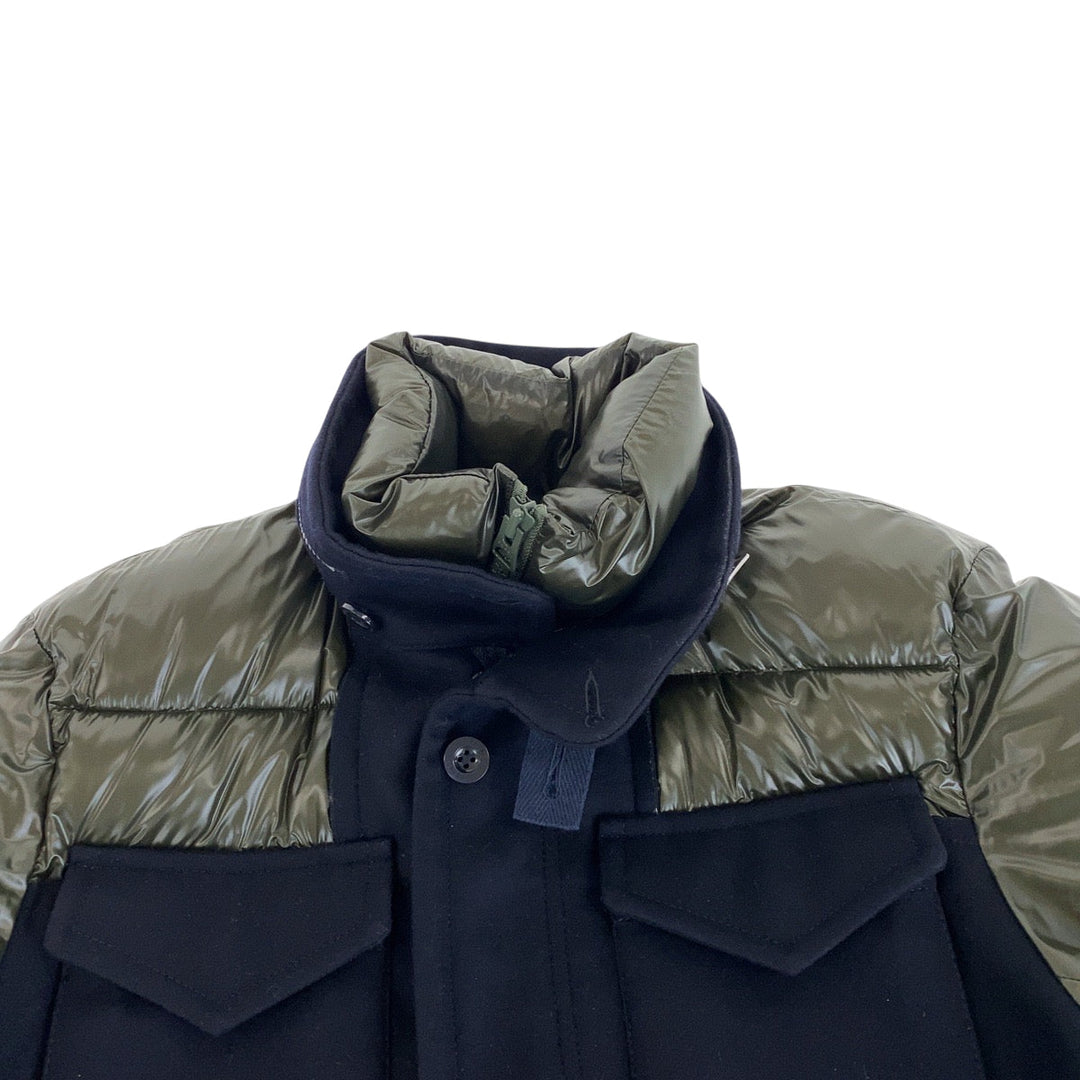 Sacai Down jacket 20 0253M Nylon, Wool Khaki Navy SilverMetal Down Jacket Puffer Jacket Shinsaibashi Parco exclusive mens 1 Used Authentic