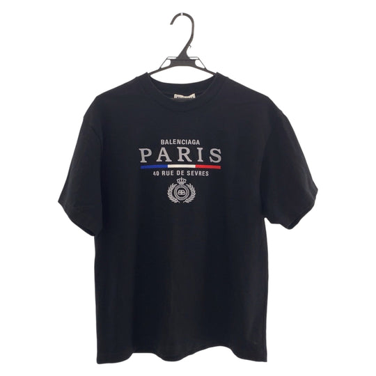 BALENCIAGA Short sleeve T-shirt cotton black Short sleeve T-shirt crew neck Paris embroidery mens S Used Authentic